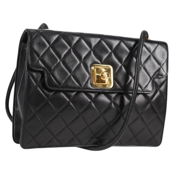 CHANEL Matelasse Shoulder Bag Lamb Skin Black Gold CC Auth - Picture 1 of 16